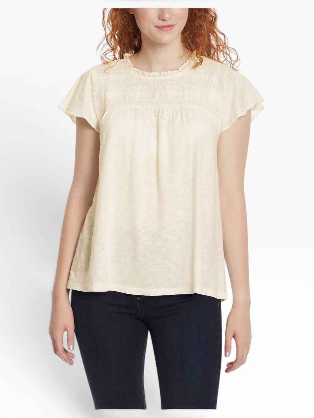 Ella Moss Lace Trim Knit Top Women L Cream Lightweight NWT